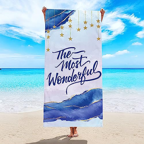 Lieson Strandhandtuch Mikrofaser, Badetuch Strandlaken Handtuch Strandtuch 70x150CM Sandfreie, Schnell Trocknende, Leichte Stranddecke Stern Welle Grau Blau Tragbares Saunatuch Badehandtuch