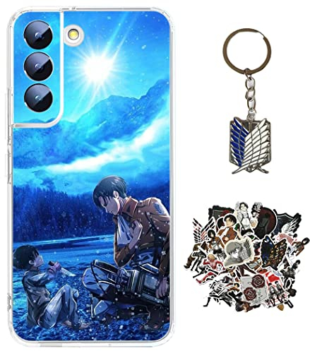 Staremeplz Attack -on Titan Hülle für Samsung Galaxy S22 Plus Anime Handyhülle [Mit Schlüsselbund und 50pcs Aufkleber] Cartoons Transparent Silikon Case Hülle für Samsung Galaxy S22 Plus
