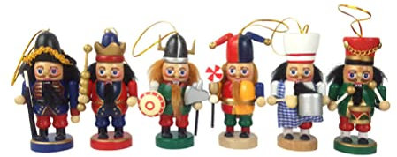 Set di 6 schiaccianoci di Natale in legno da appendere ornamenti da appendere per albero di Natale, decorazione da tavolo