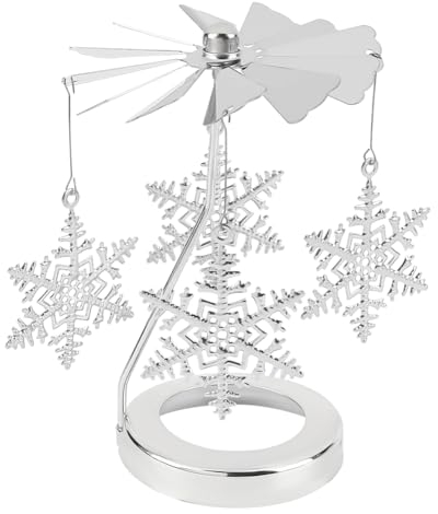 GLOBLELAND Rotierender Kerzenständer Aus Edelstahl, Teelichthalter, Goldener Karussell-Kerzenständer Für Hexenaltar-Dekoration, Drehender Kerzenaufsatz Für Hochzeiten, Geschenke(Schnee, Silber)