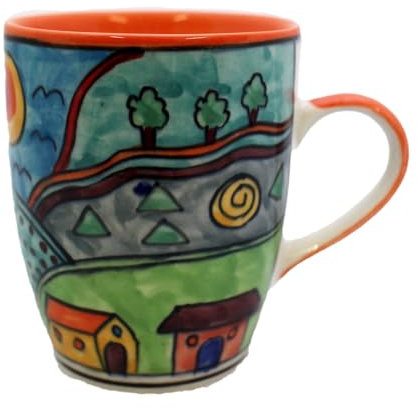 Gall&Zick Kaffeetasse handbemalt aus Keramik, bunt Landschaftsbemalung, Set/2
