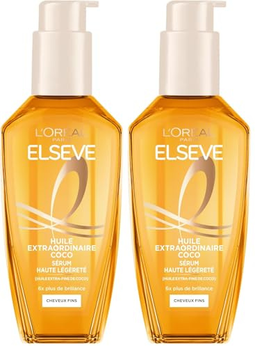 L'Oréal Paris Elsève Huile Extraordinaire Coco Soin sans Rinçage Nutrition Haute Légèreté Cheveux Normaux à Secs 100 ml (Lot de 2)