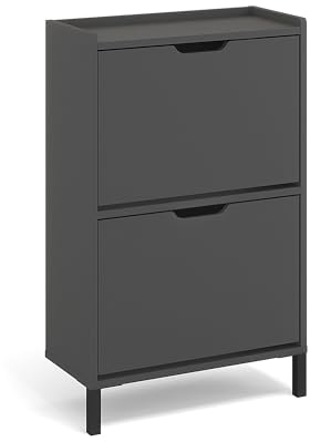 KOMTO Schuhschrank Schmal Anthrazit - Schuhregal Geschlossen mit 2 Klappen | Schuhkipper Madrid 55 x 25 x 87 cm (BxTxH)