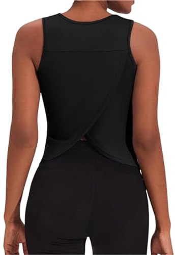 Weardear Damen Sporttop Yoga Tank Top Open Back Gym Shirt Fitness Tanktop Running Training Yoga Tops für Damen Schwarz M