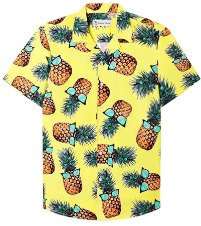 siliteelon Mens Hawaiian Shirt Cotton Regular Fit Short Sleeve No Iron Casual Beach Summer Aloha Shirt,2XL