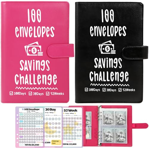 2 Pack 100 Envelopes Money Saving Challenge, Cash Budget Planner A5 Binder