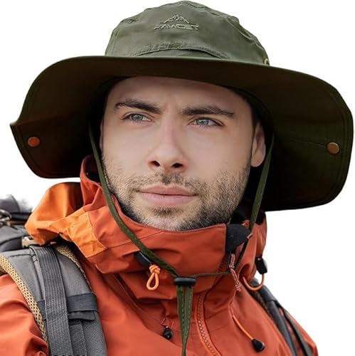TOP-EX Großer Sonnenhut Herren Breiter Krempe UV-Schutz - Safari, Wander, Tropen für Sommer Outdoor-Aktivitäten, Wasserdicht & Winddicht - Ideal zum Wandern, Angeln, Spazieren, Segeln Grün M/L