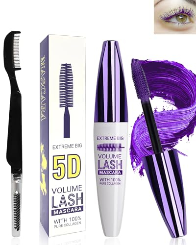 Mascara Viola in fibra di Seta 5D, Mascara Spesso Volumizzante E Allungante, Effetto Ciglia Finte, Mascara Colorato Waterproof Lunga Durata Con Pennello Per Ciglia, Creando Un Glamour Trucco Occhi-05