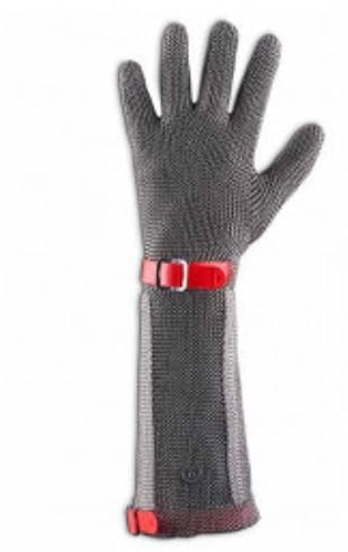 Guanti Antitaglio Lungo in maglia inox resistente al taglio Guanto a Maniche Lunghe da macellaio a rete metallica Guanto protettivo da Lavoro per Cucina (S (Confezione da 1))