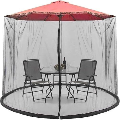 Moutosne Mosquitera de 9 a 11 pies para sombrilla de patio, mosquitera ajustable para protección contra insectos con cremallera (negro)