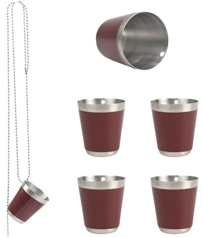 Goiern 4 Stück Schnapsgläser mit Kette, Schnapsgläser zum Umhängen Team Braut und Bachelorette Party Cups, 30ml Edelstahl Becher zum Umhängen(Braun)