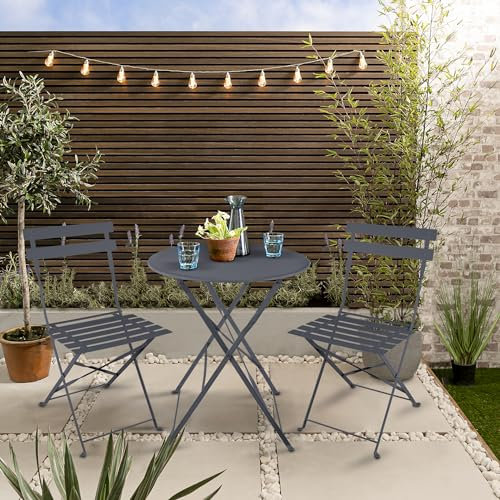 Noa and Nani Lucerne Bistro Table & 2 Folding Chairs in Carbon