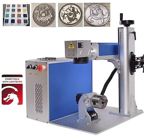 Ovsuqu Faserlasergravierer JPT MOPA 60 W E2 Fasermarkierungsmaschine mit 80 mm Drehachse, Metall-Laser-Graviermaschine, 200 x 200 mm + 300 x 300 mm für Metall (JPT MOPA 60 W E2)