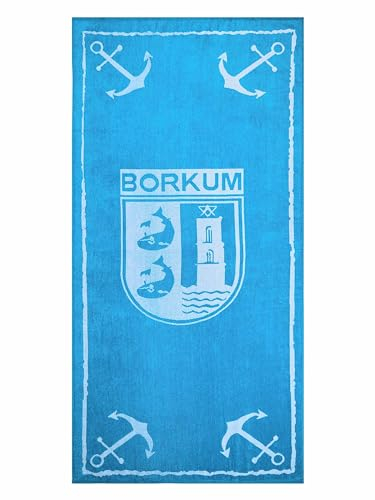 SCHIETWETTER Unisex Strandhandtuch Borkumer Wappen 180x88cm, XXL Handtuch, Badetuch, Frottee, 100% Baumwolle, schnelltrocknend