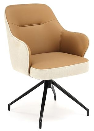 Design Esszimmerstuhl STH-888 Kunstleder Stoff 180 Grad drehbar Stuhl, Farbe:Braun - Beige (Kunstleder/Stoff)