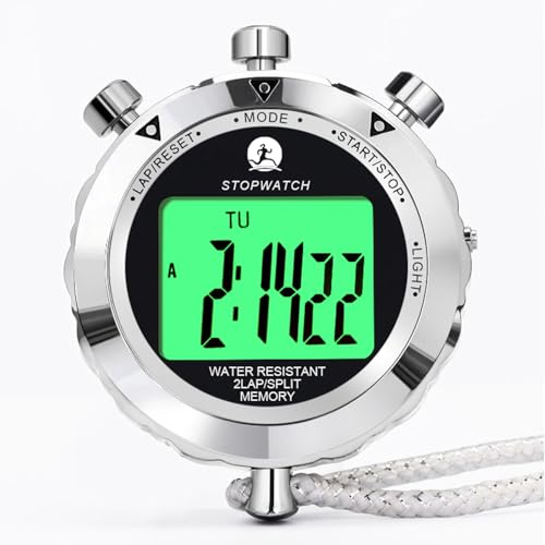 Metal Stopwatch with Backlight, 0.01 Second Timing Stopwatches Timer, 2 Lap Memory for Sports Coach Running Basketball