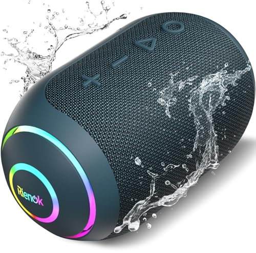 RIENOK Cassa Bluetooth Portatile Potente IPX7 Impermeabile Speaker Bluetooth 5.3, Vero Stereo Senza Fili, Luce LED, Supporto Scheda TF/AUX, Blu