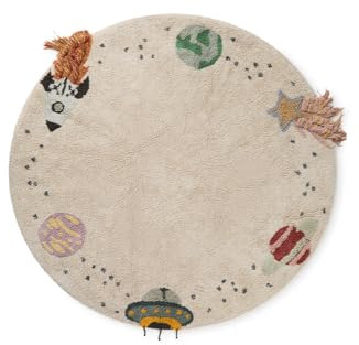 Lorena Canals Waschbarer Teppich Interstellar Journey, 122 cm Durchmesser, für Schlafzimmer, Kinderzimmer und Kinderzimmer, handgewebt, aus Baumwolle