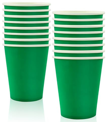 MORAINJAY 16Pcs Green Paper Cups, 9oz/250ml Birthday & Party Tableware, Solid Color Table Decors for Wedding, Picnic, Green Party Supplies for 16 Guests