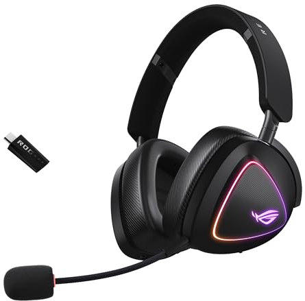 ASUS ROG Delta II Wireless Gaming Headset (BT, ROG SpeedNova 2,4 GHz, 3,5 mm, 50 mm Titanium-Plated Drivers, 10 mm Super-Wideband Mic, 110HR Battery, DualFlow Audio, for PC, Switch, PS5, Xbox)- Black