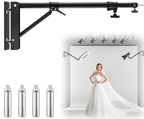 Kensbro Dreieck Wandmontage Auslegerarm 75-130 cm, Wandmontage Boom Arm 180° Flexible Rotation, Licht Wandhalterung mit 1/4 to 3/8 Universal Screw, 2 Abschnitte Teleskopierbar, für Ringlicht, Softbox