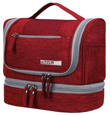 Kulturbeutel für Damen und Herren,Wasserabweisende Reise-Make-up-Tasche mit Haken zum Aufhängen,3-in-1 Kulturtasche, Reise Kulturtasche mit verbessertem Konzept [2025] (Rot)