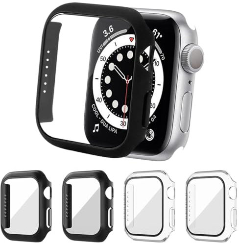 4 Piezas Transparente Fundas Watch Serie 6 / SE/Series 5 / Serie 4 44mm con Protector de Pantalla Cristal Templado,HD Anti-Choque Cobertura Completa Carcasa para iWatch (44mm)