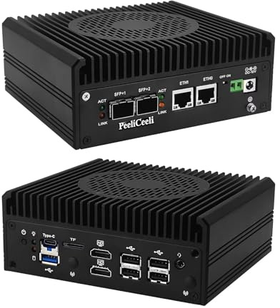 PeeliCeeli N150 2025 Mini PC 2X 10GbE SFP+, 2X 2.5GbE i226-V LAN Mini Office Computer Barebone, OPNsense Firewall Hardware with USB C, Dual HD, TF Slot, SPK/MIC, NO RAM/SSD/System