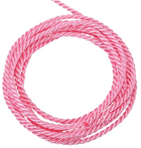 sourcing map Twisted Cord Trim, 5 Yard 2.5mm 3-Ply Twine Braided Rope Shiny Thread String for Craft Gift Bag Curtain Christmas Decor, Pink