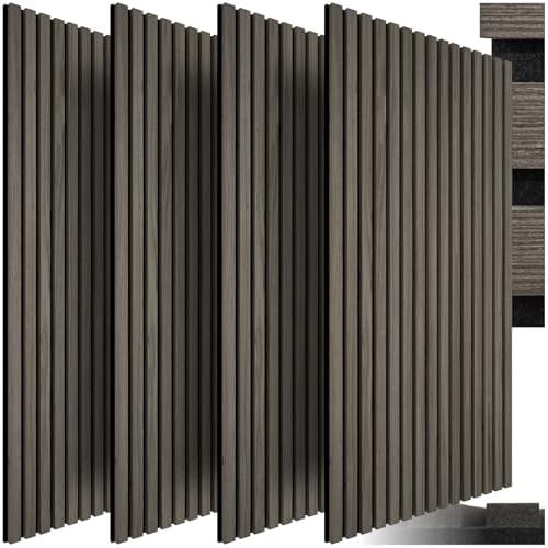 tectake® 3D Akustikpaneele, Holz Optik Paneele, Wandpaneele in Holzoptik als Schallabsorber, Panels für Wohnzimmer, Küche, Wand Deko, Wandverkleidung und Schallschutz - Eiche grau, 4er Set
