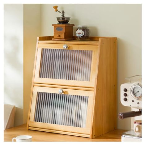 Rustic Wood Bread Box nizer with Utensil Holder Kitchen Countertop Storage Cabinet for Pantry Cupboard Yellow Farmhouse Bread Bin 2 Tier Shelf