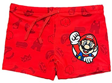 Offizielles Super Mario Kinderkostüm. Modellzeichnungen. Badeshorts aus Polyester. Badeshorts für Kinder und Jungen. Schwimmbadkostüm. Mario Luigi Yoshi. (DE/NL/SE/PL, Alter, 6 Jahre, Regular, Rot)