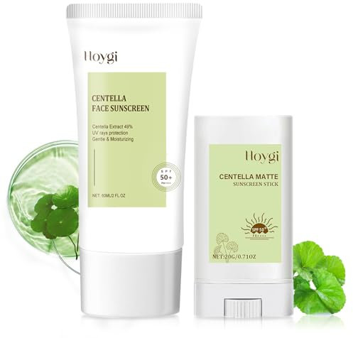 Centella Sunscreen SPF 50, Esencia Acuosa Crema Solar con Stick Solar Facial, Protector Solar Coreano, No Grasa, Fuerte Protección UV, Crema Solar Facial para Todo Tipo de Piel