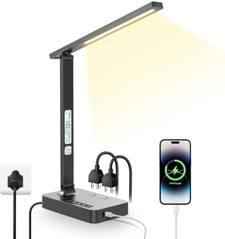 LED Desk Lamp Office with Base: Flexible Gooseneck Desk Light with Controller, 5 Color Modes X 5 Brightness Levels Dimmable Eye Caring Task Lamps for Office Home Computer Laptop Monitor Study Reading