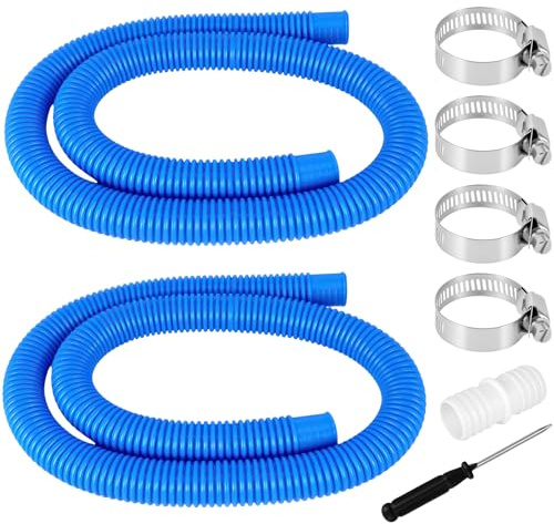 SUNJULY Tubo per piscina, 32 mm, 2 pezzi da 1,5 m, con 4 clip di sicurezza e connettore per pompa