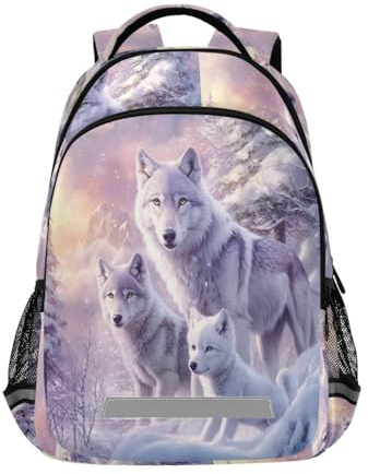 Wolf Family Schnee-Rucksäcke für Kinder, Schultasche, Studentenrucksack, Büchertasche für Jungen und Mädchen, lässige Tasche, Wolf Family Snow, Einheitsgröße