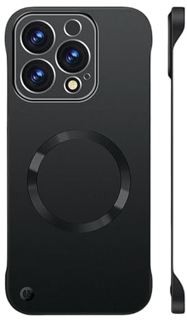 Generisch Ultra Thin Hard Magnetic Phone Case for iPhone 16/15/14/13/12 Pro Max, Luxury Magnetic Metal Gloss Matte Frameless Shockproof Phone Case (15,Black)