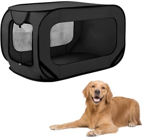 94*53*53 cm Hundetransportbox Faltbar Pop-Up-Transportbox Hund Katze Stabile Transportbox, Oxford Stoff Hundebox Auto Hundetasche Tragbarer Hunde Transportboxen für Katzen & Hunde bis 29.5 kg, Schwarz