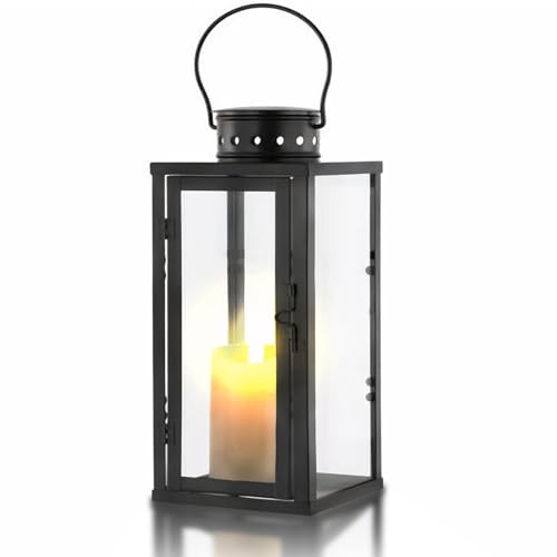Kongming Laternen Groß 13x13x35cm, Windlicht Outdoor Metall & Glas | Grablaterne, Friedhof Wetterfest, Schwarz Kerzenhalter, Für Garten und Friedhof