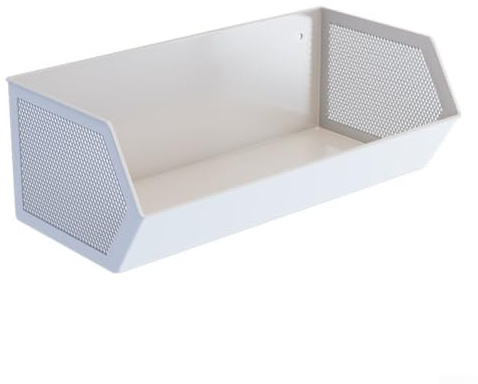 Vasiumic Strong Magnetic Hanging Shelf for Kitchen, Bathroom or Office Storage, 28x14x10cm Metal Rack with Raised Sides, Space-Saving Design for Refrigerator (White)