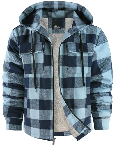 zitysport Veste Chemise Homme Toison Carreaux Doublé Sweat Capuche Manteau Doublure Polaire Hiver Avec Poches Flannel Veste à Capuche Hommes
