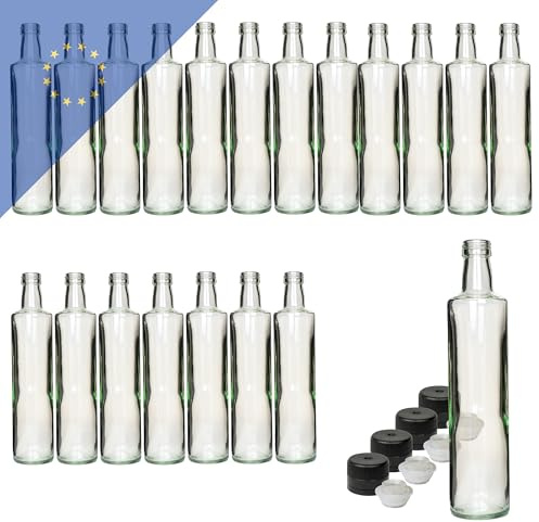 Dorica Lot de 40 bouteilles en verre 500 ml avec bouchon en plastique noir PP31.5 et bec verseur – Idéal pour les huiles, les jus et le vinaigre – Bouteille robuste pour une longue durée de vie et un