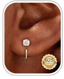 S925 Sterling Silber Halbe Kleine Creolen Hoop Earrings Damen | 1 Paar 16K Vergoldete Ohrringe Silberschmuck für Damen 10mm