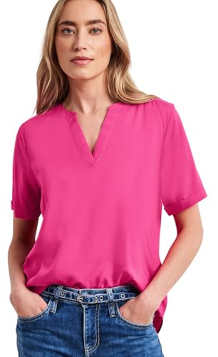 Street One Damen Kurzarm Bluse mit Split Neck in Unifarbe