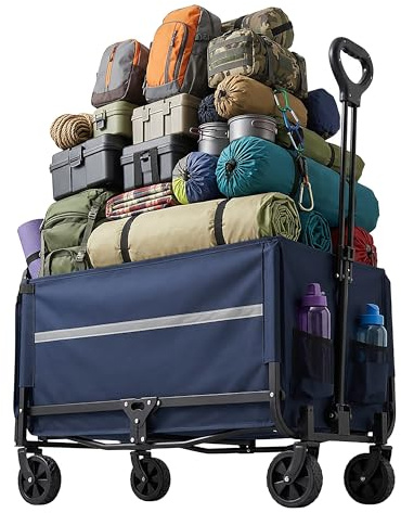 Relaxdays Bollerwagen, faltbar, 150 kg, Teleskopgriff, Heckklappe, Regenplane, Transportwagen Einkauf, Camping, Farbwahl