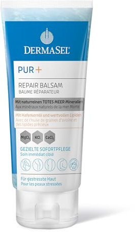 DermaSel® PUR+ Repair Balsam | Totes Meer & Haferkernöl | 50 ml | Sofortpflege für trockene Hautstellen an Füßen, Ellenbogen & Knien, mit Mandelöl & Dexpanthenol, schnell einziehend, vegan