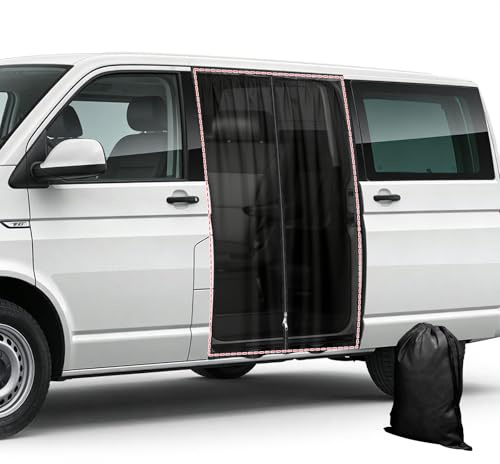 cimsfcor Mosquito Net Magnetic for VW T5 T6 Side Door, Sliding Door Magnetic Fly Screen Van 148 x 115 cm, Soft Fabric, Ventilation, Sun Protection for Van (Center-Zip Style)