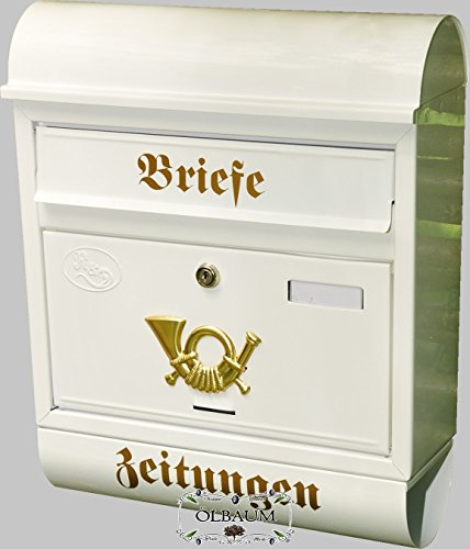Schöner Design Briefkasten R in glatt weiss großer Einwurf Zeitungsfach Zeitungsrolle Nostalgie