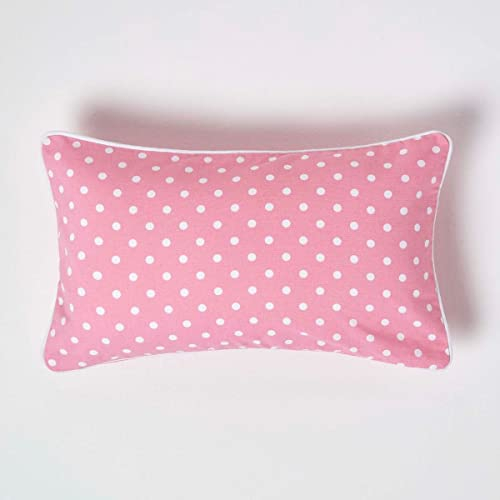 Homescapes Gepunktete Kissenhülle für Zierkissen, rosa, 30 x 50 cm, Zierkissenbezug mit Polka-Dots-Muster aus 100% Baumwolle mit Reißverschluss
