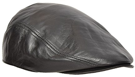 House of Luggage Echtes Leder Flache Kappe Klassischer Zeitungsjunge Cabbie Gatsby Jagd Schirmmütze Schwarz (57/ S)